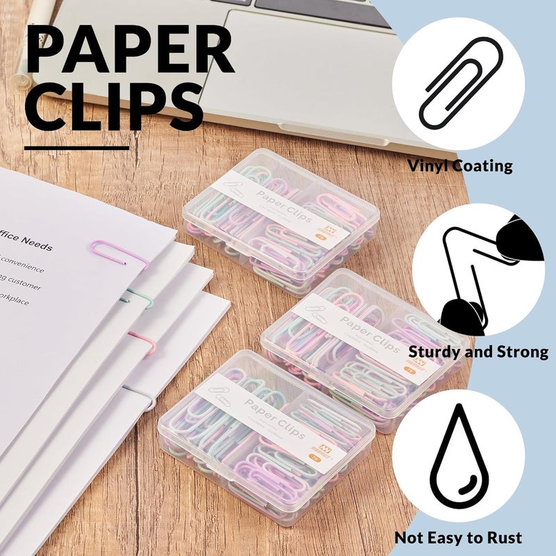 NEEWAY Colorful Paper Clips Assorted Sizes, Small and Large Paperclips, 210 Count, 3 Pack of 70 (Light Multicolor) - Image 4